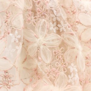 3D Embroidered Sequin Lace Mesh Fabric Beaded Tulle for Bridal Dress Evening Gown DIY Making